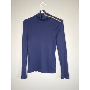 Lauren Ralph Lauren Navy Blue Gold Zipper Ribbed Old Money Yacht Club Sweater M